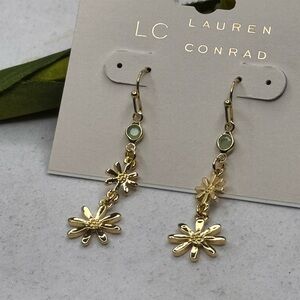 LC Lauren Conrad Gold Tone Floral hook Earrings, 2”